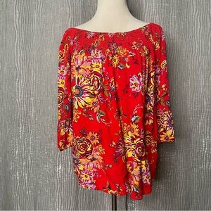 beachlunchlounge smocked off shoulder floral top